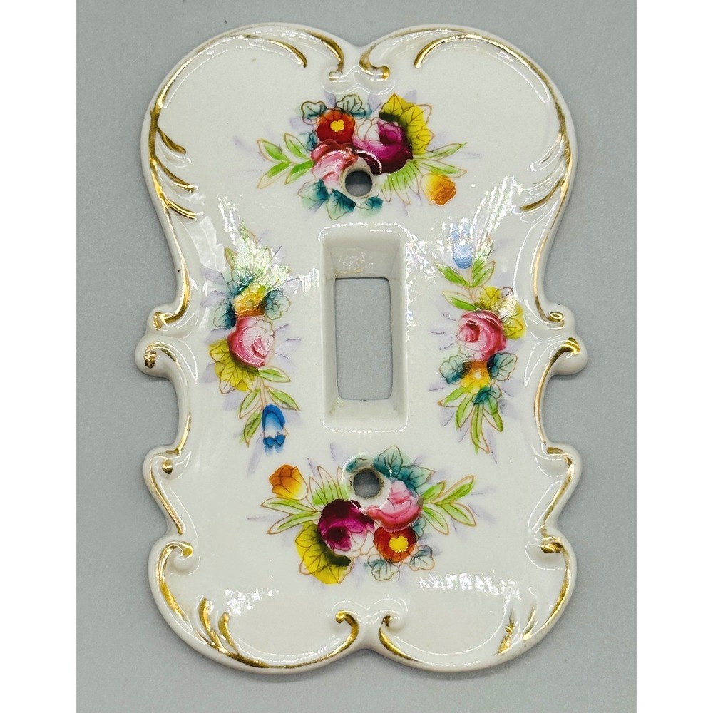 Arnart Light Single Switch Plate Rose Floral Gold Trim Porcelain 6712 Japan